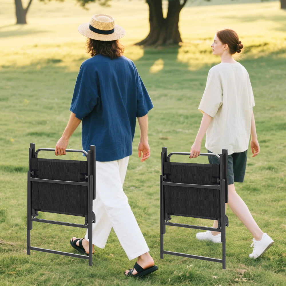 Set of 2 outdoor folding chairs with breathable seats, lightweight design for easy carrying and storage in outdoor.