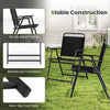 Set of 2 outdoor folding chairs with breathable seat, sturdy metal frame, and non-slip foot pads for safety.