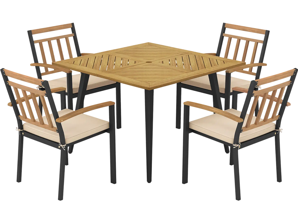 5 Pieces Patio Dining Set with Cushions and 1.9 inches Umbrella Hole