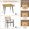Patio dining set featuring a 42.5” acacia wood table and sturdy chairs with cushions, perfect for outdoor relaxation.