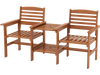 Outdoor Patio Wood 2-Seat Conversation Set with Coffee Table and Umbrella Hole
