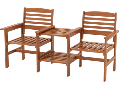 Costway Outdoor Patio Wood 2-Seat Conversation Set Coffee Table Umbrella Hole 69745132 New