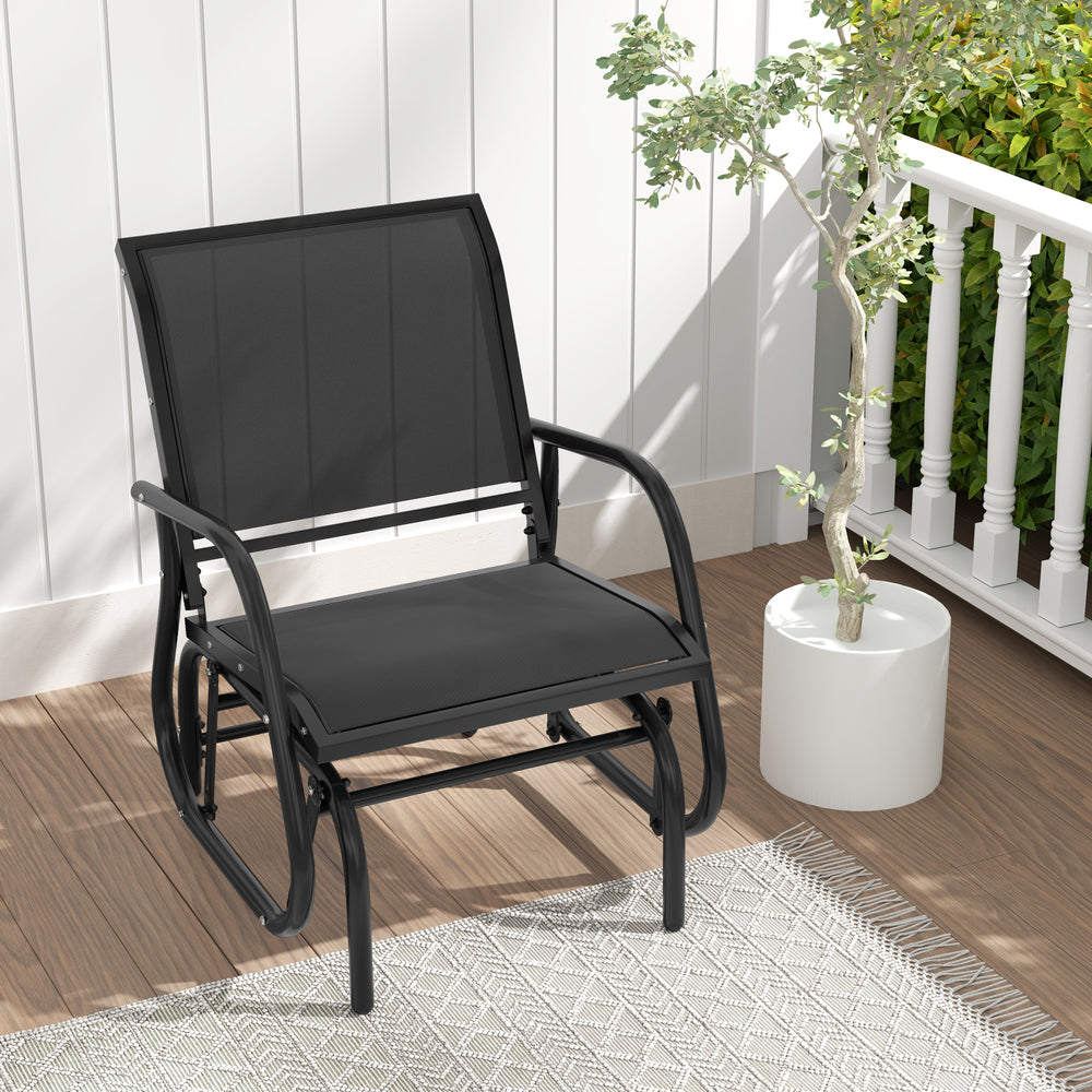 Outdoor Single Swing Glider Rocking Chair with Armrest-Black - Gallery View 1 of 9
