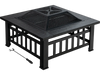 32 Inch 3 in 1 Outdoor Square Fire Pit Table with BBQ Grill and Rain Cover for Camping