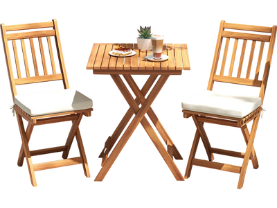 Costway Outdoor Acacia Wood Bistro Set Table Soft Seat Cushions White 792168435 New