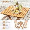 Outdoor wood bistro set featuring a natural acacia wood table and soft seat cushions, ideal for backyard or balcony use.