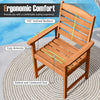Outdoor wooden dining chair with a 105° inclined backrest and slatted seat, perfect for patio and garden comfort.