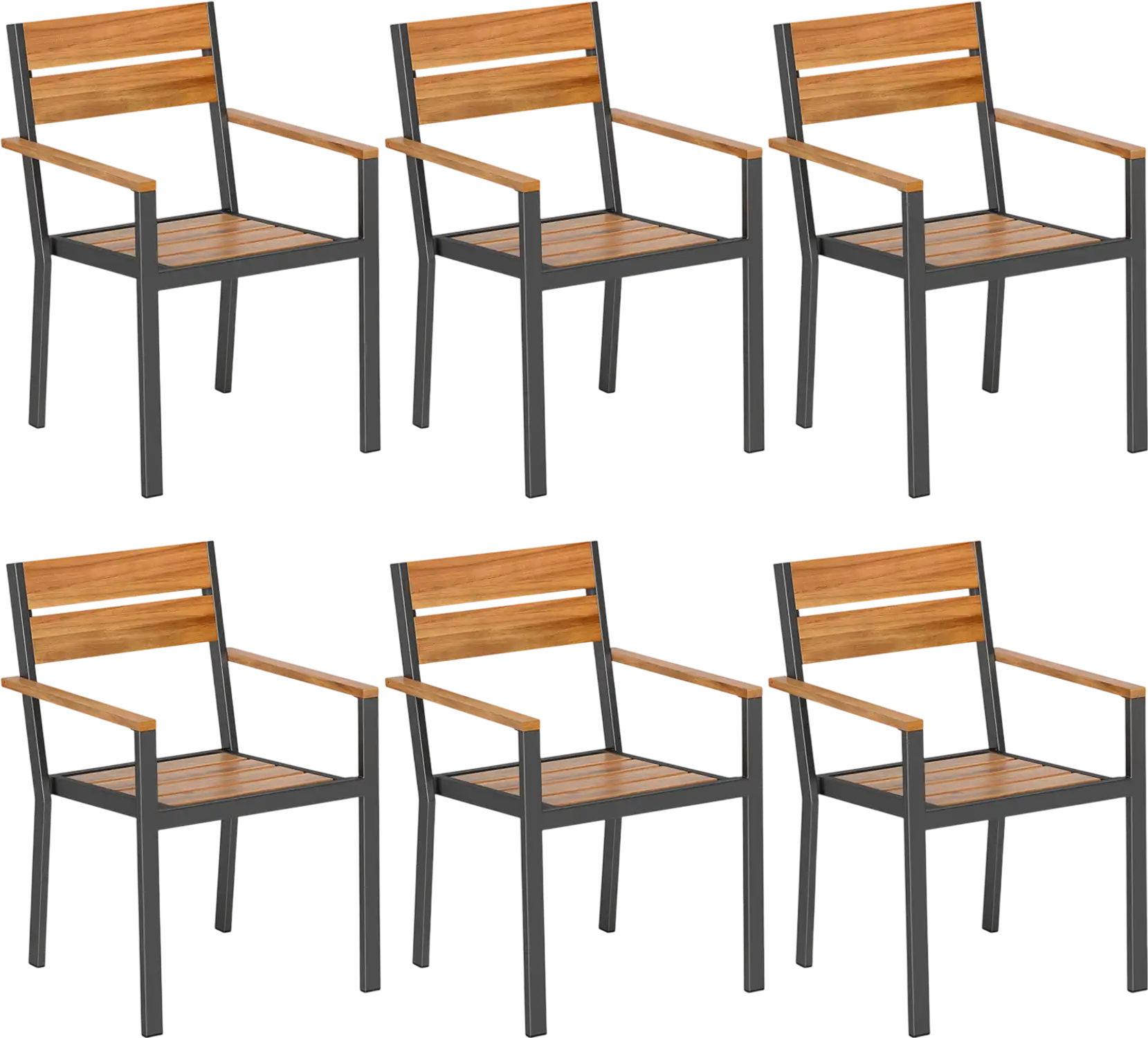 Costway Patio Dining Chair Set of 6 Acacia Armrest 982461375 New