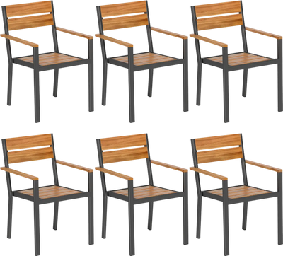Costway Patio Dining Chair Set of 6 Acacia Armrest 982461375 New