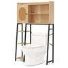 Over the toilet storage cabinet with PE rattan door, adjustable shelves, and solid metal stand for space-saving.