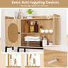 Over the toilet storage cabinet featuring a PE rattan door, adjustable shelves, and anti-toppling devices for safety.