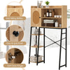 Over the toilet storage cabinet showcasing a natural wood finish, easy-to-grip knob, and soft close hinges for.