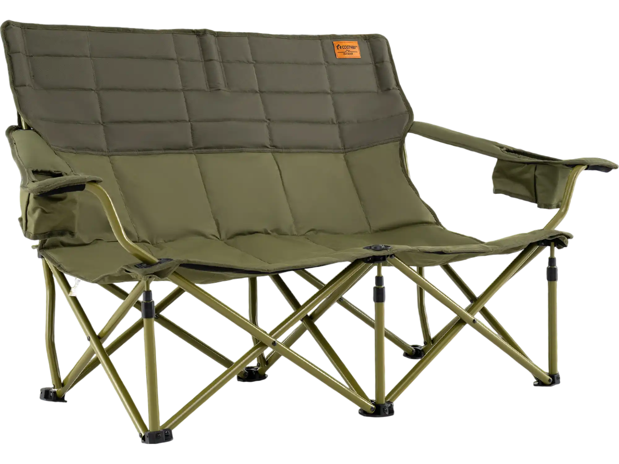 Costway Oversized Folding Camping Loveseat Chair w/ Cup Holders Green 75689314 New