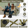 Oversized green camping loveseat with cup holders, thick padding, and reinforced metal frame for up to 600 lbs capacity.