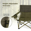 Adjustable armrests of the oversized green camping chair with cup holders, designed for comfort and stability.
