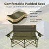 Oversized green camping loveseat with thick padding, dual cup holders, and durable PVC-coated oxford cloth for outdoor.