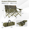 Detailed dimensions of the oversized green camping loveseat, showcasing its 600 lbs capacity and 16 lbs weight for.