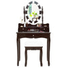 Brown Oval Mirror Vanity Set with 10 LED dimmable bulbs, 3 drawers, and a cushioned stool for comfortable makeup.