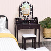Oval Mirror Vanity Set  with 10 LED Dimmable Bulbs and 3 Drawers-Brown - Gallery View 1 of 11