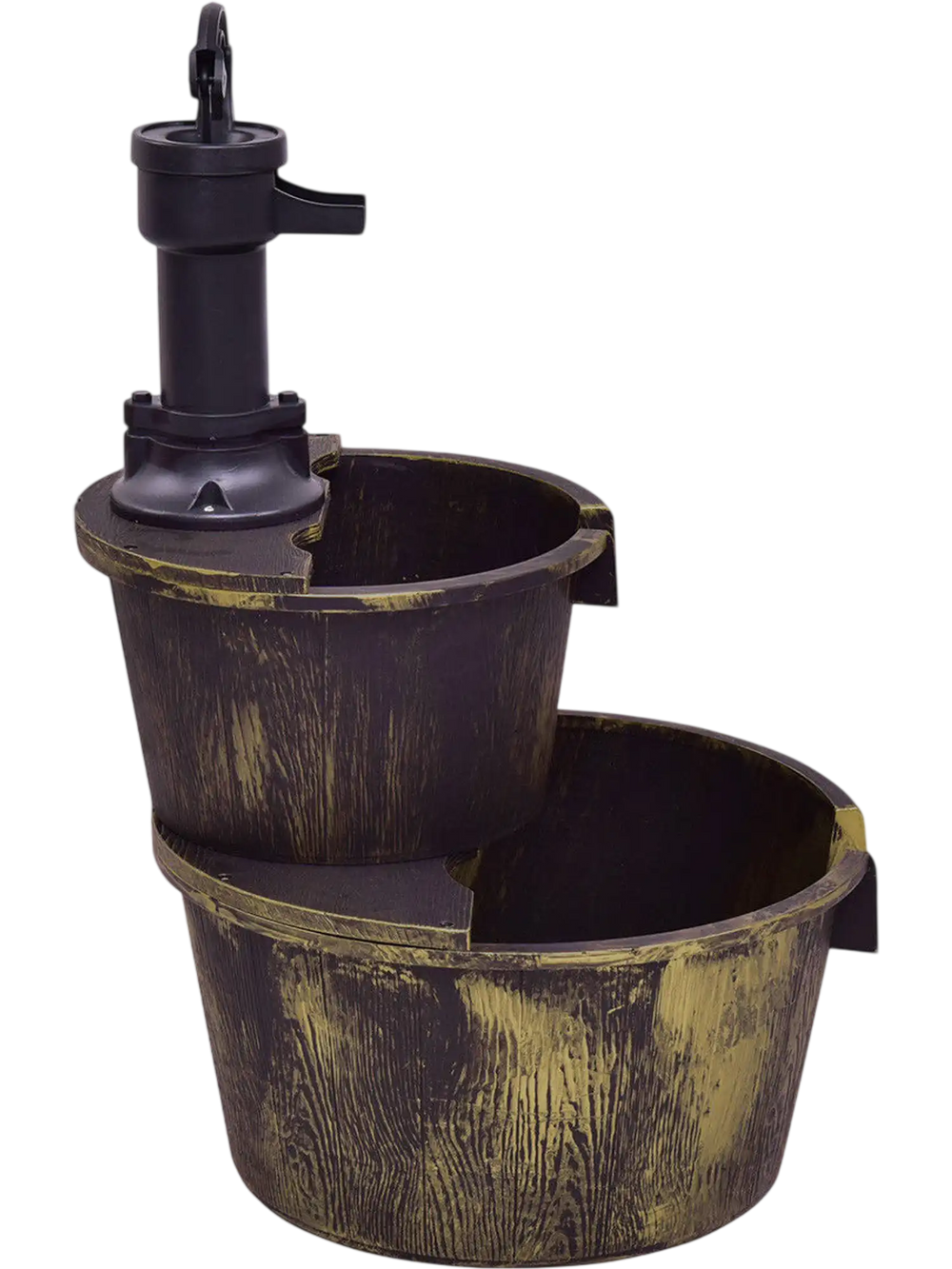 2 Tiers Outdoor Barrel Waterfall Fountain with Pump