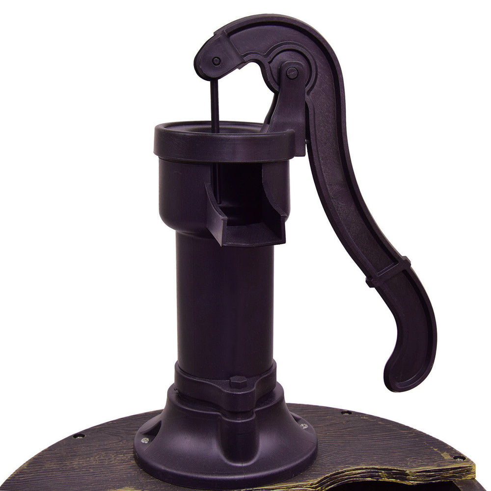 Close-up of the pump for the 2 Tiers Outdoor Barrel Waterfall Fountain, designed for adjustable water flow in gardens.