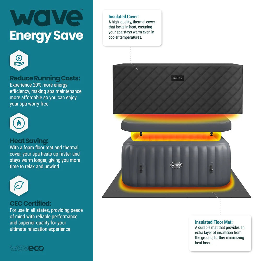 Wave Pacific Inflatable Hot Tub 4-Person Square with Integrated Heater New