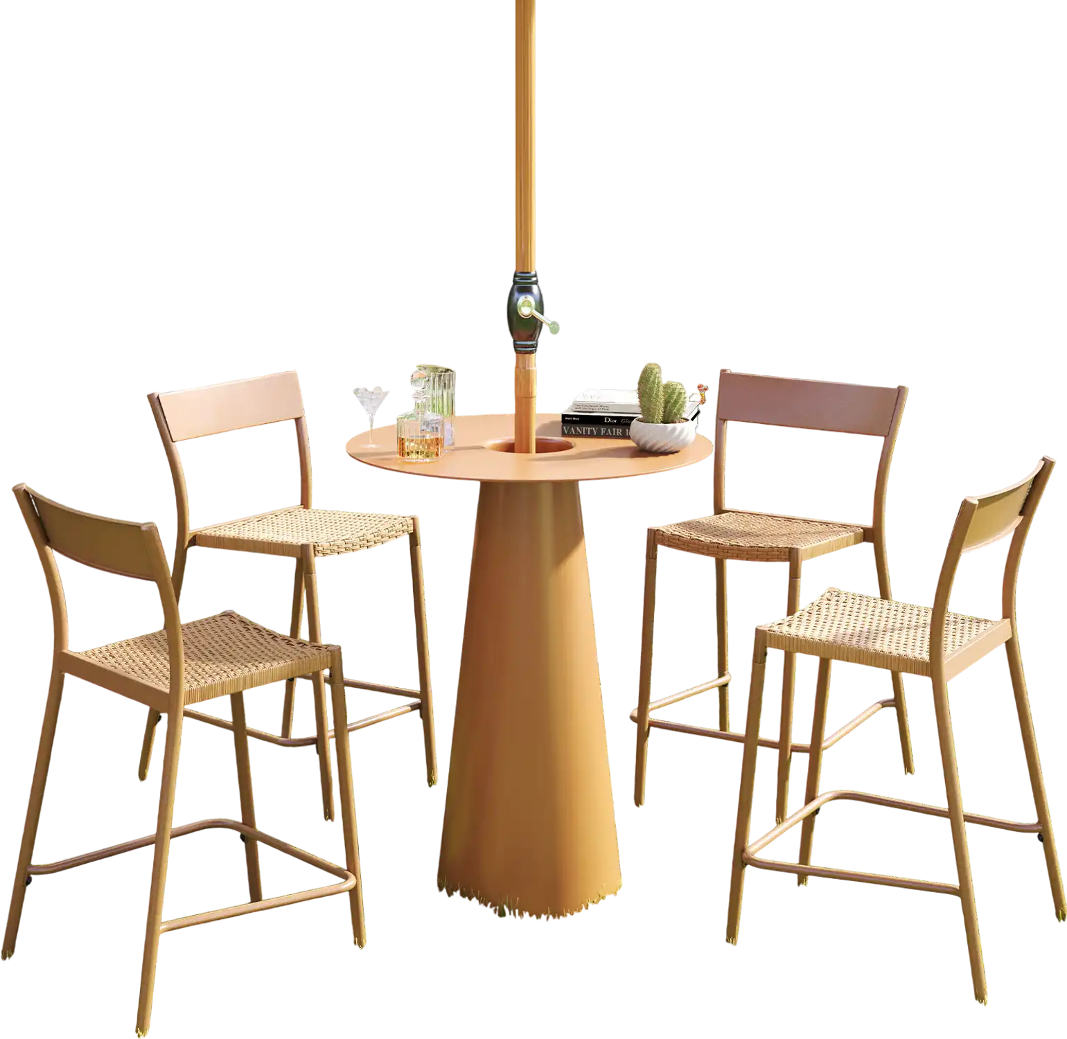 Costway Patio Barstools Set of 4 Rattan Seat Metal Backrest 962458317 New
