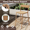 Light brown patio barstool with rattan seat and metal backrest, designed for comfort and stability, ideal for outdoor.
