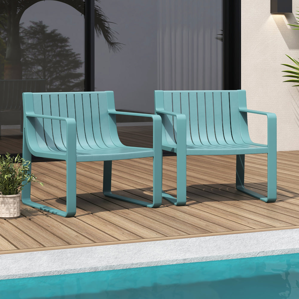 Patio Chairs Set of 2 with Curved Backrests and Seats-Blue - Gallery View 1 of 9