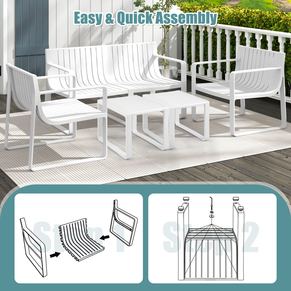 Patio chairs set of 2 in white with curved backrests, ideal for outdoor use, featuring easy assembly and.