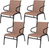 Set of 4 patio chairs with breathable fabric and ergonomic design, perfect for poolside relaxation and outdoor spaces.