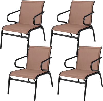 Costway Patio Dining Chairs Set of 4 Poolside Breathable Fabric 798361425 New