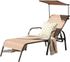 Adjustable brown chaise lounge chair with canopy, perfect for poolside relaxation and outdoor comfort.
