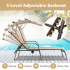 5-level adjustable chaise lounge chair in brown with sunproof canopy, ideal for relaxing by the poolside or balcony.