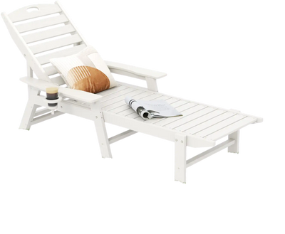 Costway Patio Chaise Lounge Chair 4-Position Backrest White 318597246 New