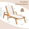 Patio chaise lounge chair dimensions with armrests, made of acacia wood, supports 400 lbs for backyard relaxation.