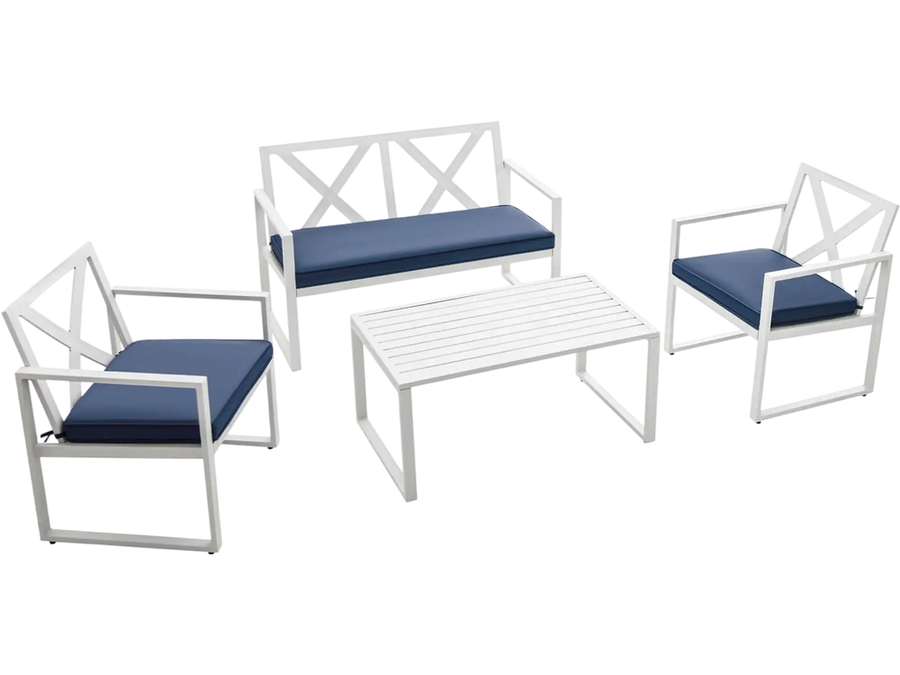 4 Pieces Outdoor Conversation Set with Sturdy Steel Frame