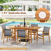 Expandable 55-inch patio dining table made of acacia wood with a 1.97" umbrella hole, perfect for outdoor gatherings.