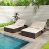 Patio Double Chaise Lounge with Cushions and Folding Side Trays-Beige - Gallery View 1 of 10