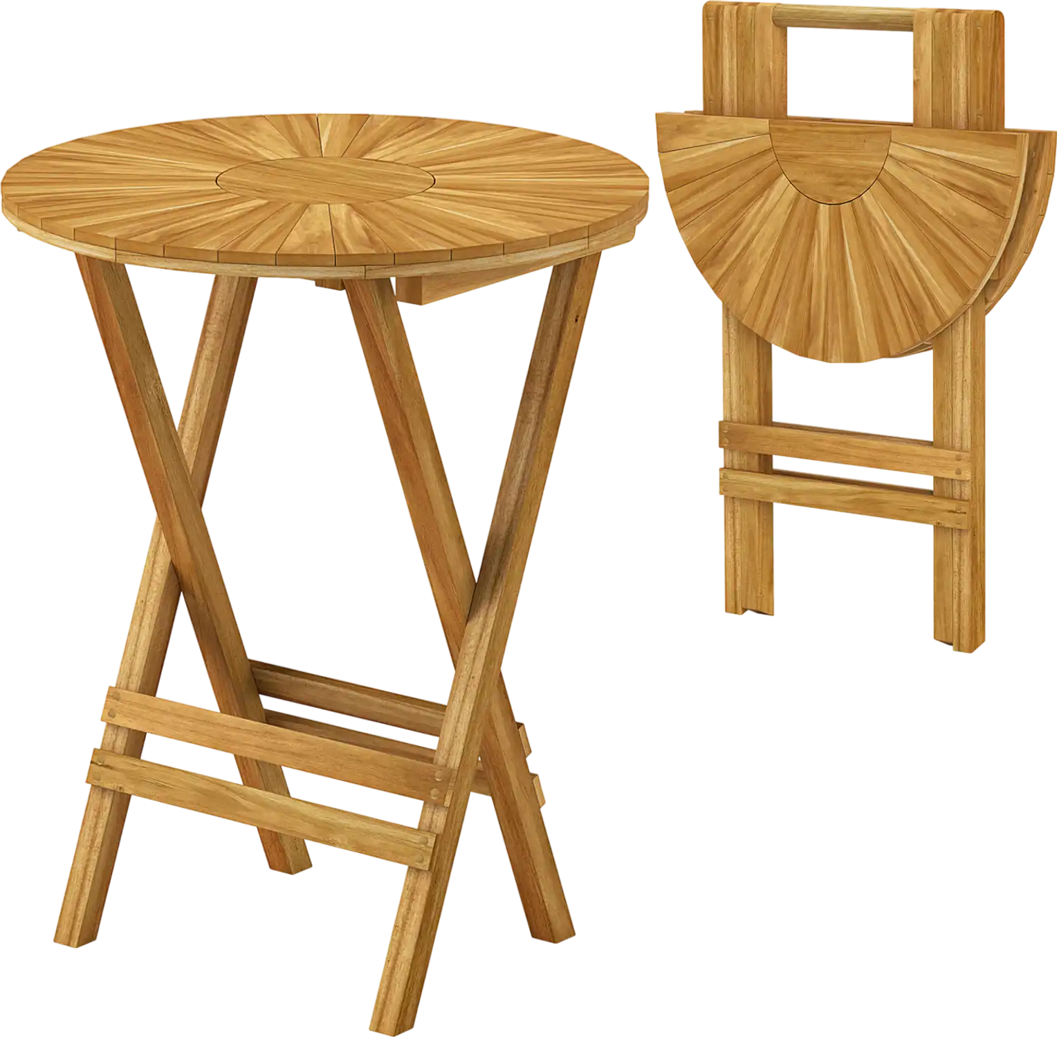 Costway Patio Folding Teak Wood Round Side Coffee Table Slatted X-Frame 659432871 New