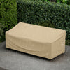 Patio furniture cover in beige, 77 x 43 x 30 inches, designed for outdoor loveseats with water resistance and padded.