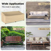 Patio furniture cover with padded handle and click-close straps, designed for 3-seat sofas, ensuring water resistance.