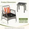 Patio chair with adjustable backrest and square coffee table, made of gray PE wicker for outdoor comfort and style.