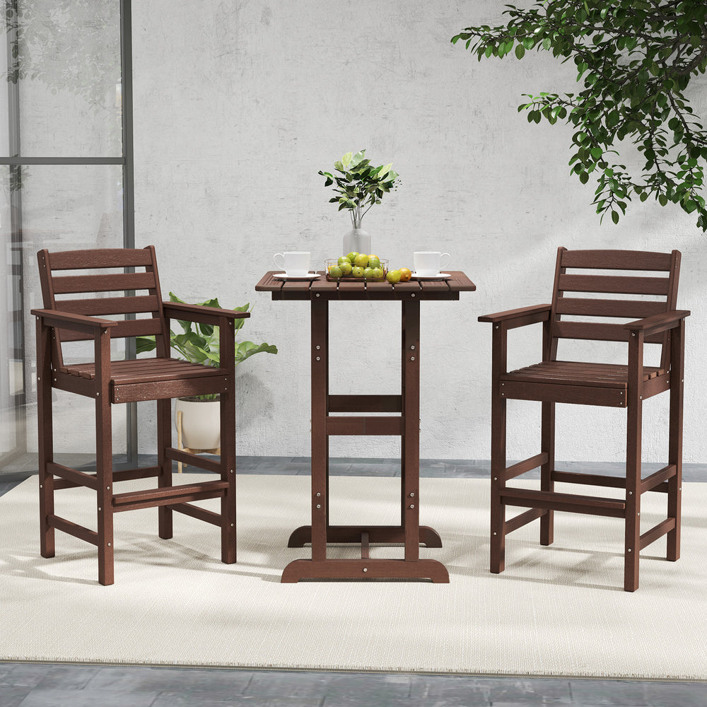 Patio HDPE Adirondack Bar Chairs Set of 2 with Wide Armrests-Brown - Gallery View 1 of 13
