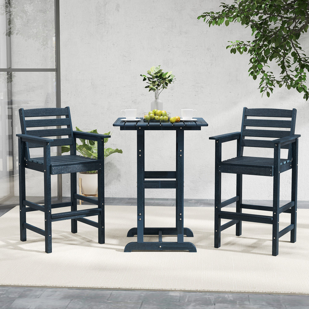 Patio HDPE Adirondack Bar Chairs Set of 2 with Wide Armrests-Navy - Gallery View 1 of 13