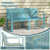 Ergonomic blue patio loveseat with curved backrest, wide armrests, and slatted design for outdoor comfort and style.