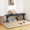 Patio metal bench with slatted seat and X legs, 54" long, stylish design for entryway or garden seating.