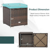 Turquoise patio ottoman with removable cushions, made of durable PE rattan, serves as a storage box and footstool.