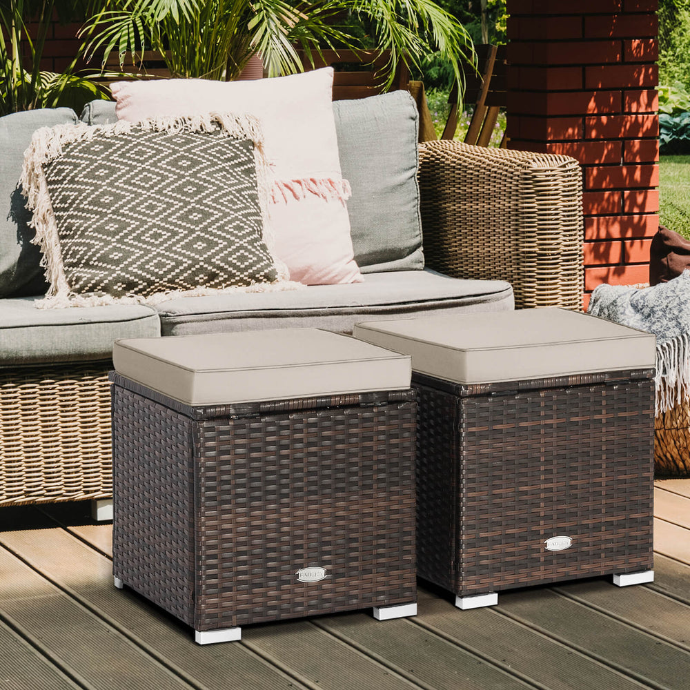 2 Pieces Patio Ottoman with Removable Cushions-Brown - Gallery View 1 of 8
