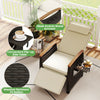 Patio wicker recliner chair with adjustable backrest, PE rattan, and flip-up side table for backyard relaxation.